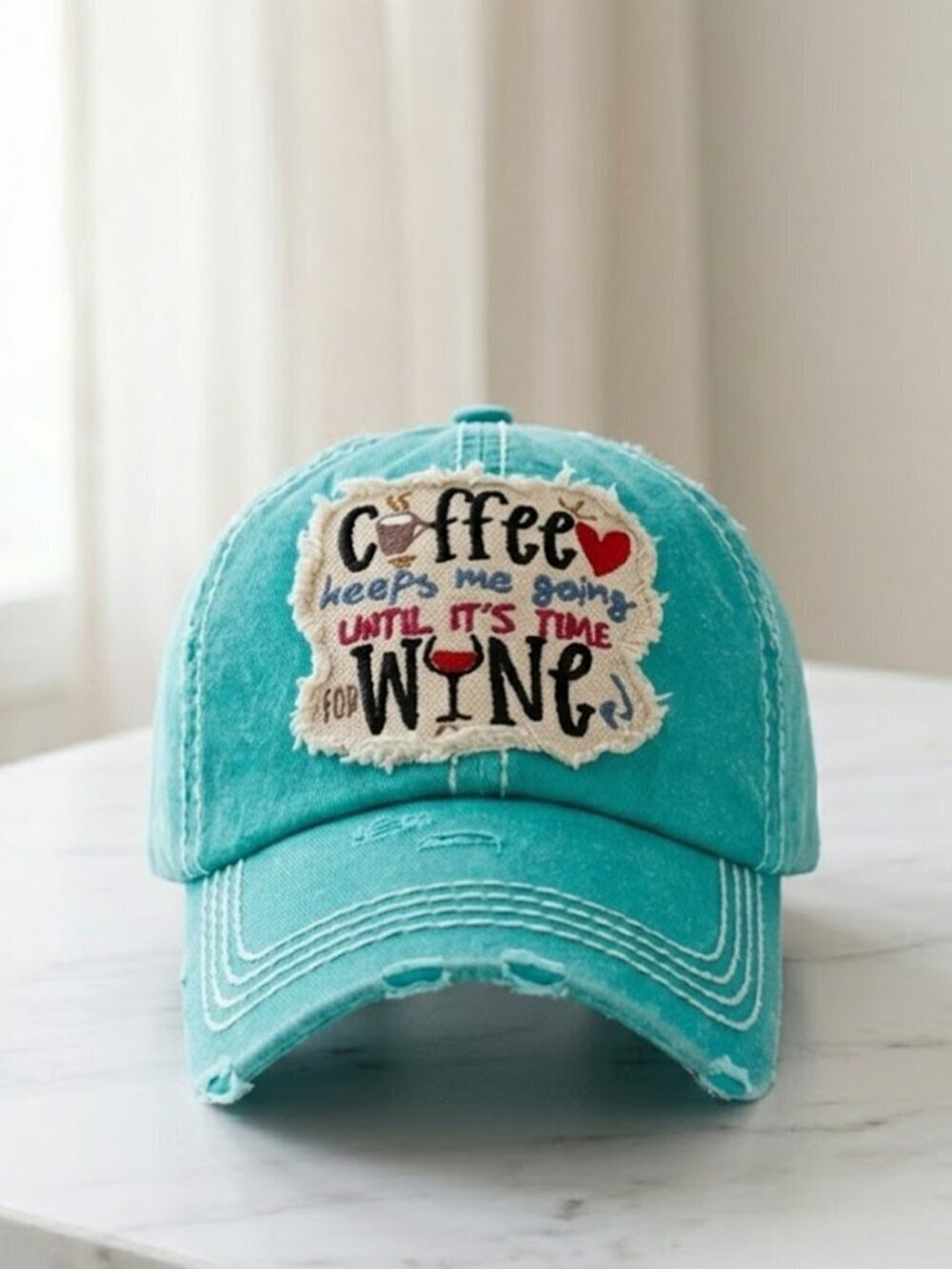 Teal Coffee Until Wine Ball Cap